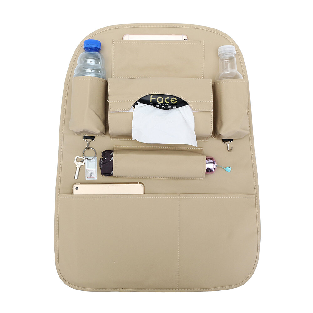 
	PU Leather Car Seat Back Storage Bag Waterproof Multi-functional Cup Holder Organizer