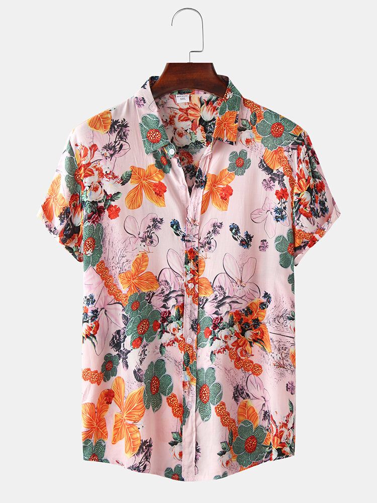 
	Mens Vintage Floral Oil Printting Short Sleeve Shirts