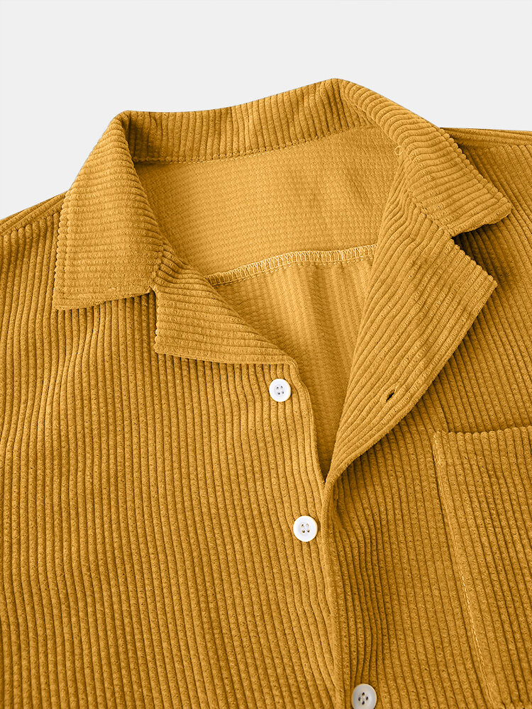 
	Mens Thin Corduroy Solid Patch Pocket Breathable Short Sleeve Shirt & Shorts