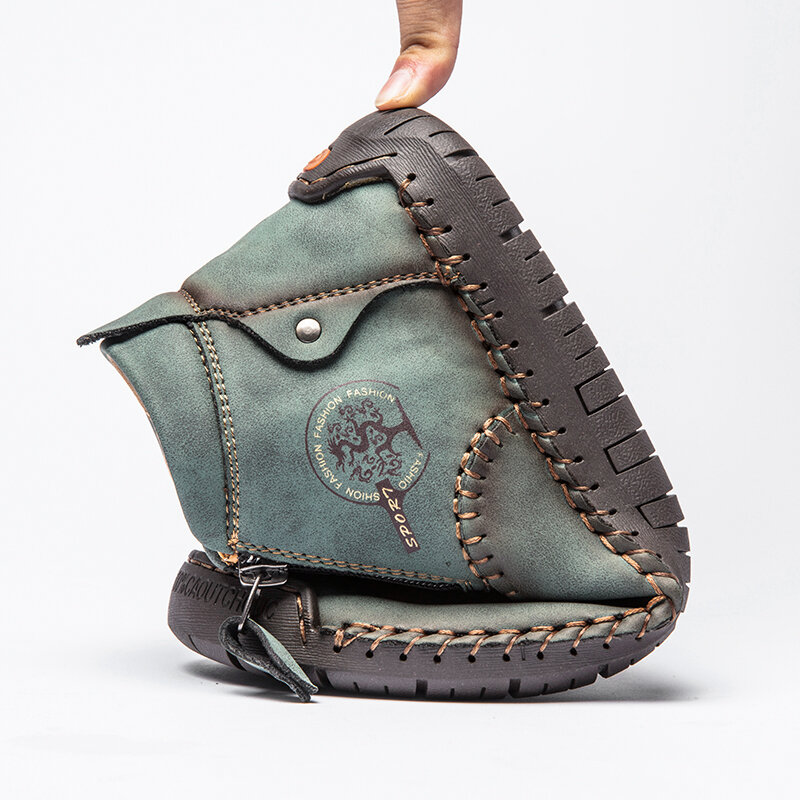 
	Men Stylish Side Zipper Hand Stitching Microfiber Leather Casual Ankle Boots