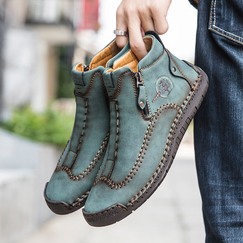 
	Men Stylish Side Zipper Hand Stitching Microfiber Leather Casual Ankle Boots