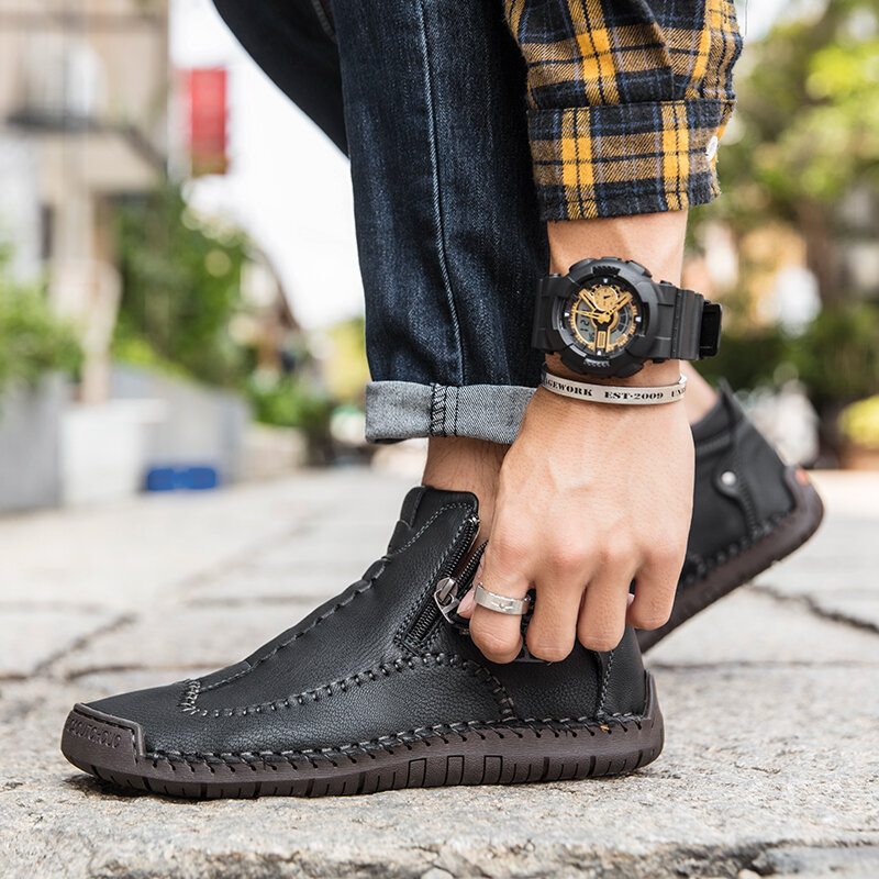 
	Men Stylish Side Zipper Hand Stitching Microfiber Leather Casual Ankle Boots