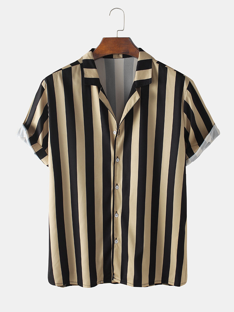 
	Mens Striped V Neck Single Breasted Short Sleeve Shirt