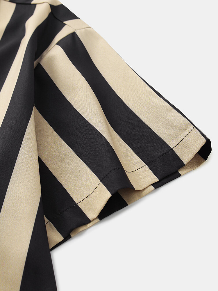 
	Mens Striped V Neck Single Breasted Short Sleeve Shirt