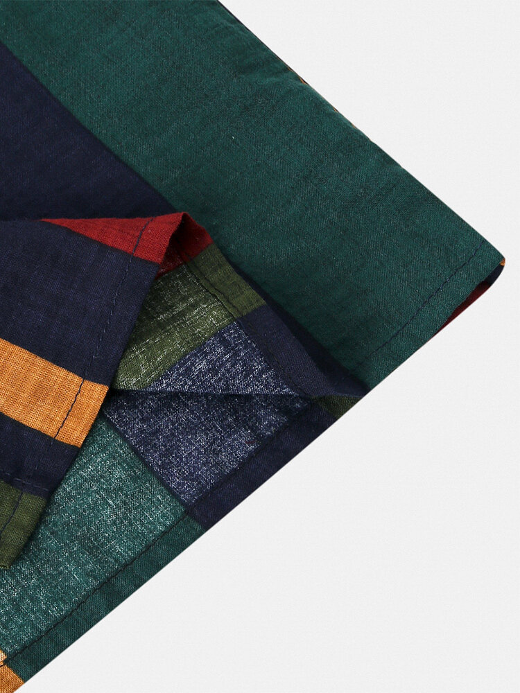 
	Men Thin & Breathable Cotton Outfits Sets Colorful Stripe Holiday Short Sleeve Two Pieces