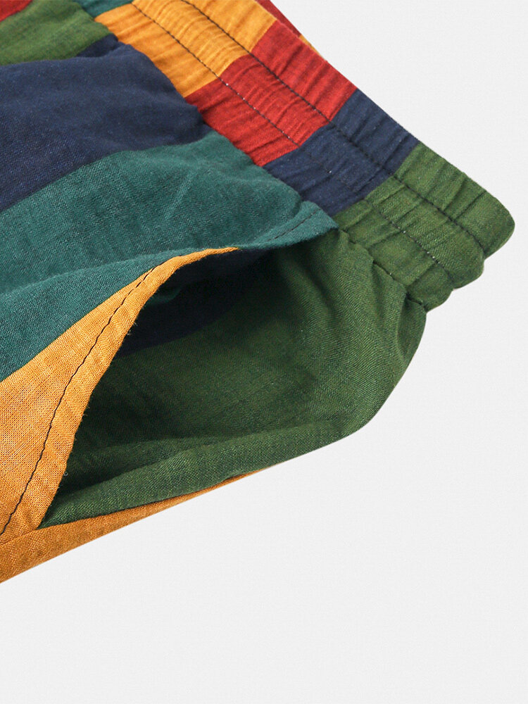 
	Men Thin & Breathable Cotton Outfits Sets Colorful Stripe Holiday Short Sleeve Two Pieces