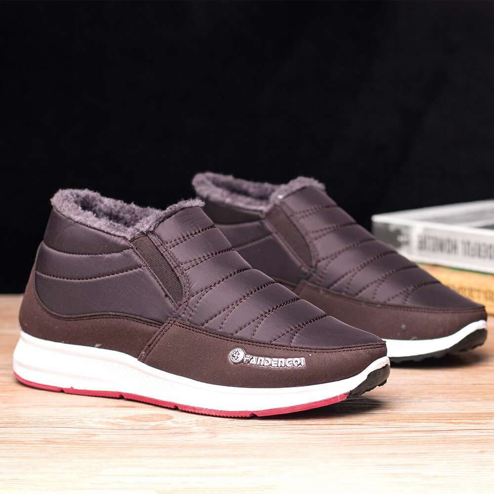 
	Men Old Peking Style Stripe Warm Slip On Casual Ankle Boots