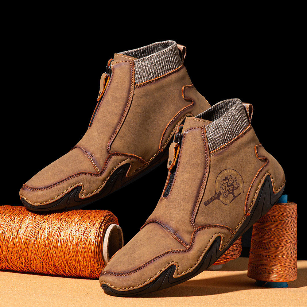 
	Menico Men Front Zipper Microfiber Leather Sock Ankle Boots