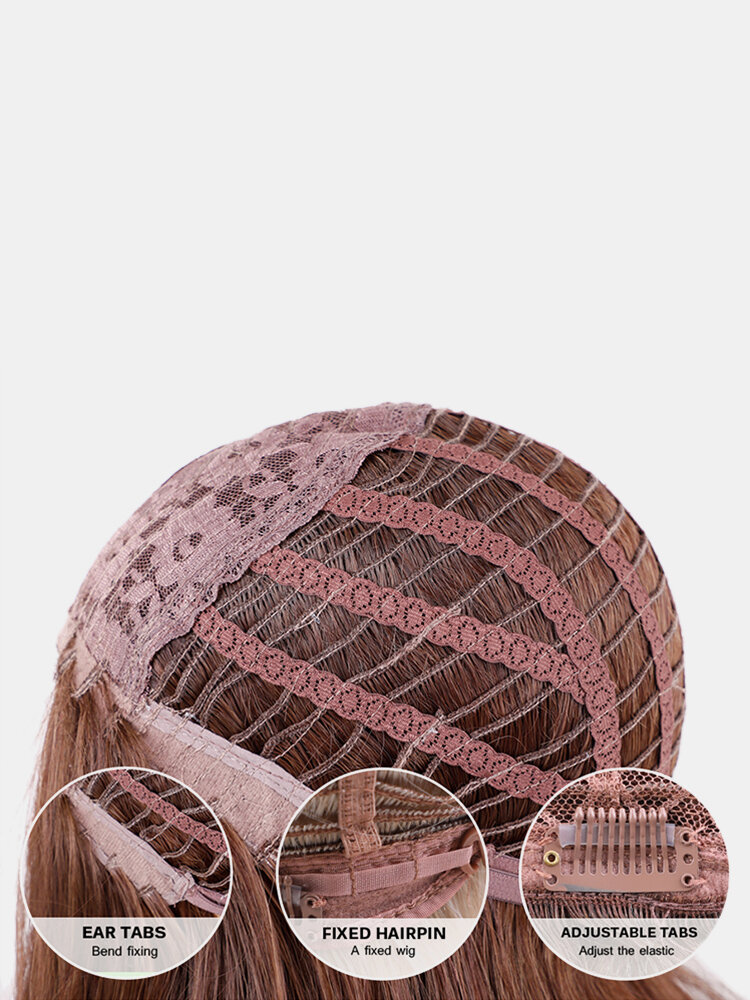 
	18 Inch Gray Mixed Color Medium-Length Straight Hair Soft Natural Full Head Cover Wig