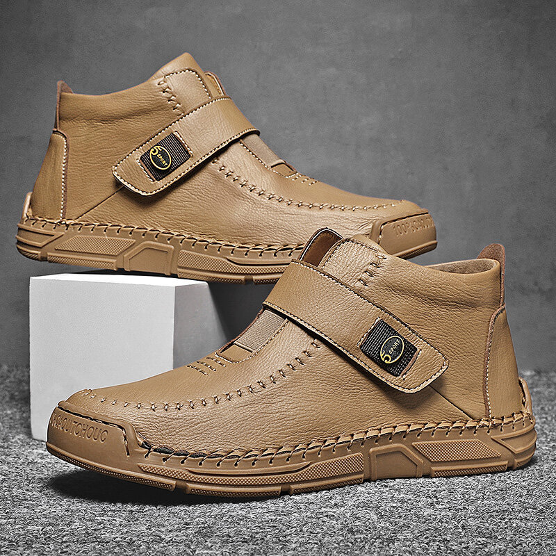 
	Menico Men Hand Stitching Microfiber Leather Non Slip Hook Loop Casual Ankle Boots