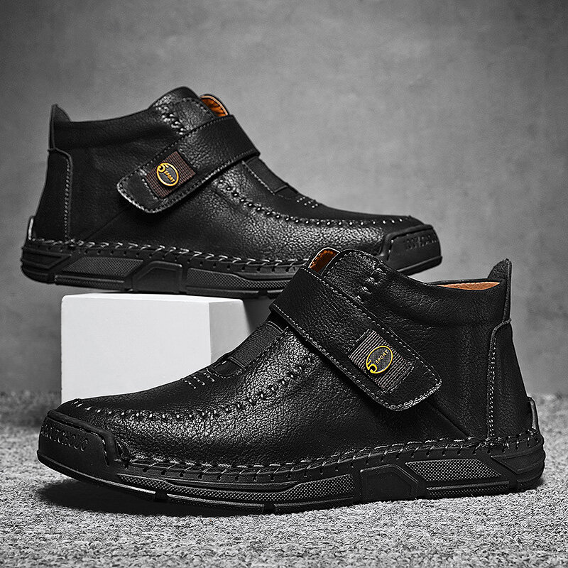 
	Menico Men Hand Stitching Microfiber Leather Non Slip Hook Loop Casual Ankle Boots