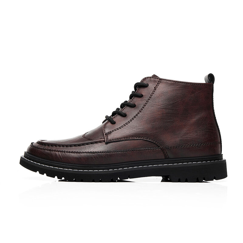 
	Men British Style Round Toe Lace Up Leather Ankle Boots
