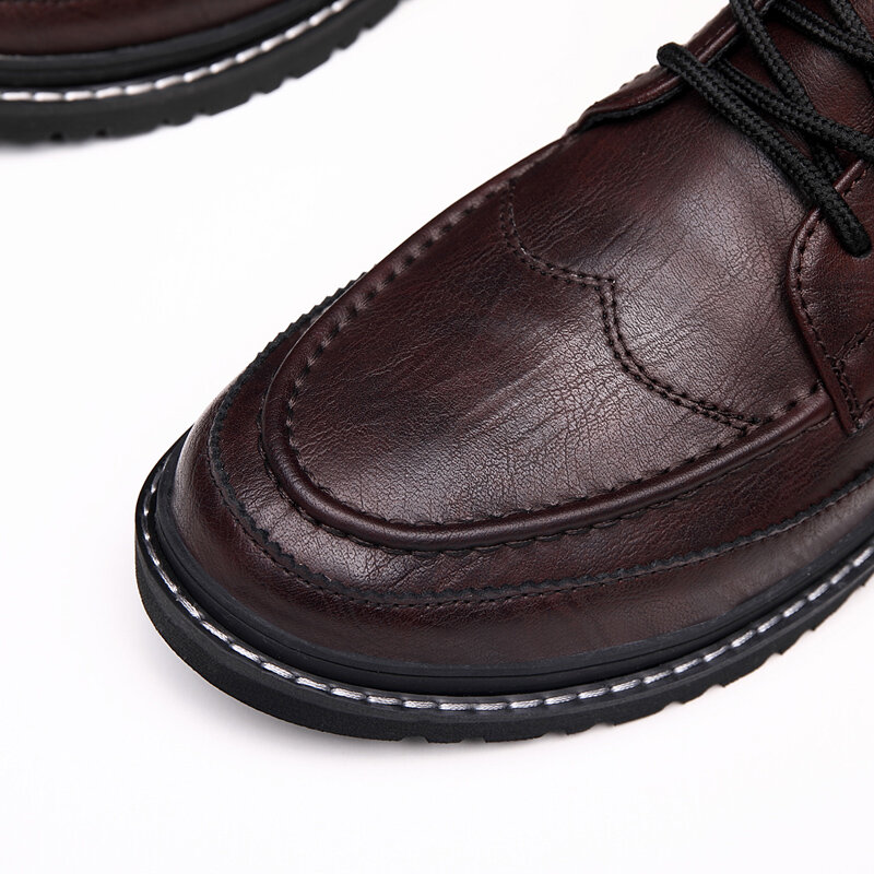 
	Men British Style Round Toe Lace Up Leather Ankle Boots