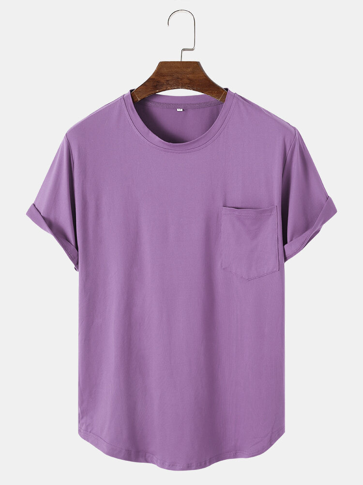 
	Men Cotton Plain Chest Pocket Home Casual Loose Short Sleeve T-Shirt 11 Colors