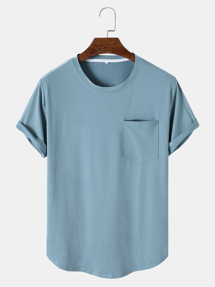 
	Men Cotton Plain Chest Pocket Home Casual Loose Short Sleeve T-Shirt 11 Colors