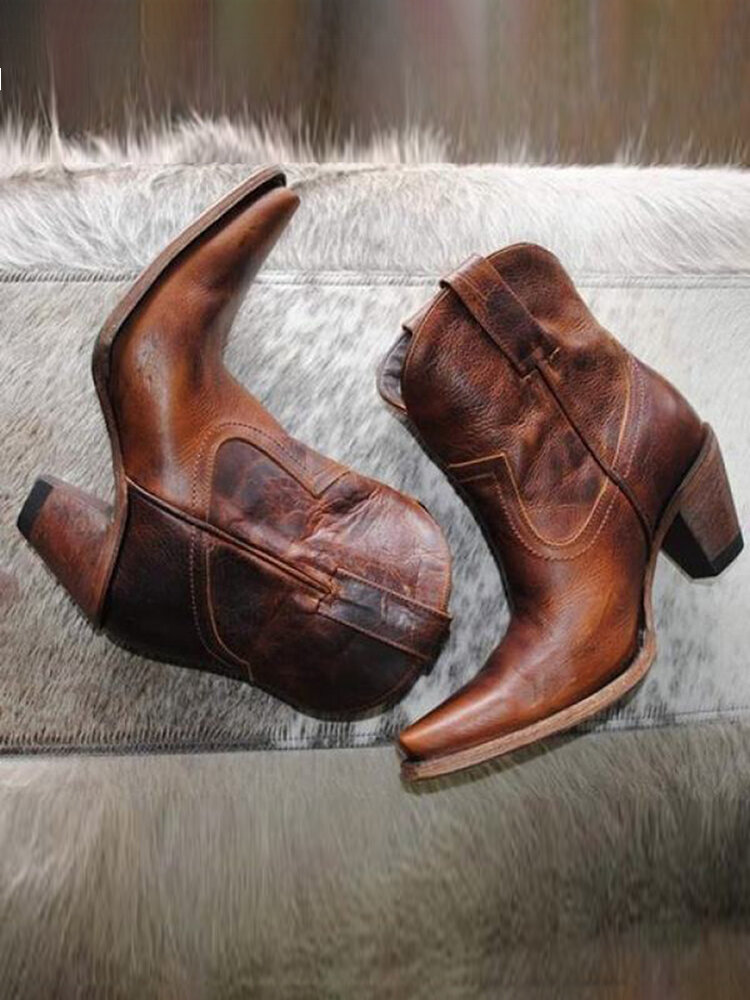 
	Large Size Women Retro Slip-on High Heel Cowboy Boots