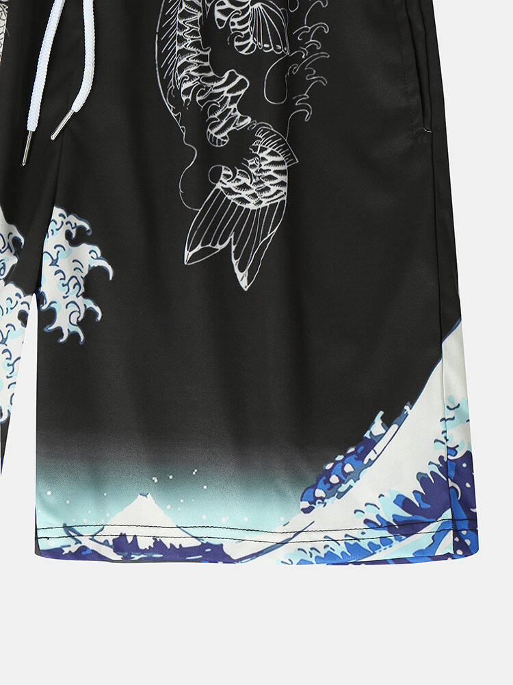 
	Mens Wave Koi Ukiyoe Print Kimono Japanese Style Two Pieces Outfits