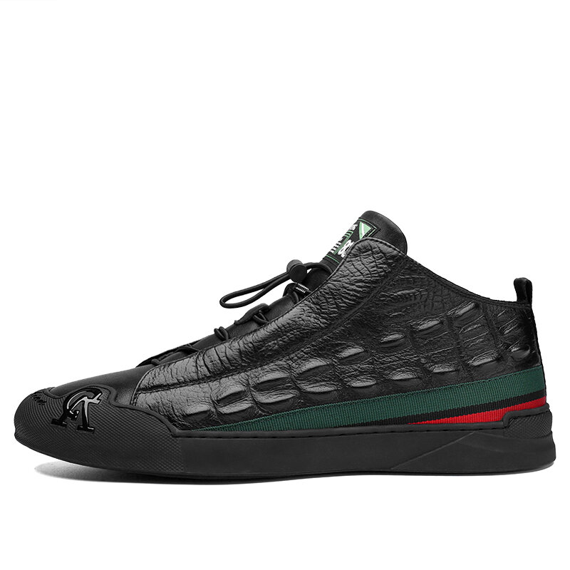
	Men High Top Crocodile Embossed Skate Shoes Non Slip Casual Sneakers