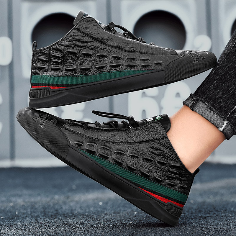 
	Men High Top Crocodile Embossed Skate Shoes Non Slip Casual Sneakers