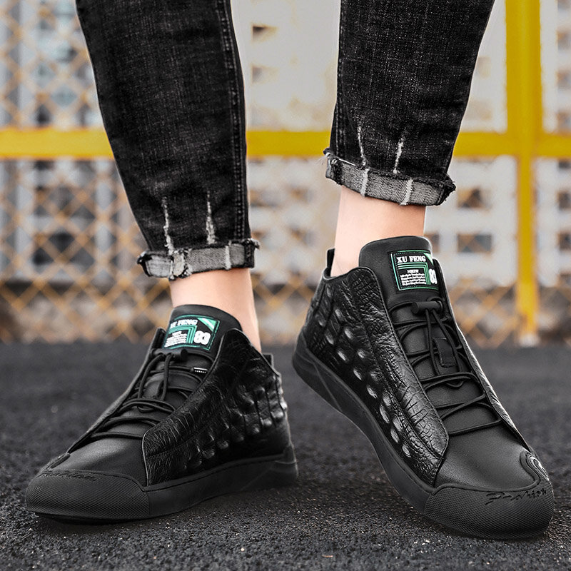
	Men High Top Crocodile Embossed Skate Shoes Non Slip Casual Sneakers