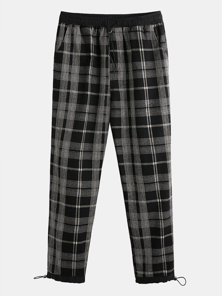 
	Mens 100% Cotton Tartan Plaid Multi-Pocket Loose Elastic Waist Cargo Pants