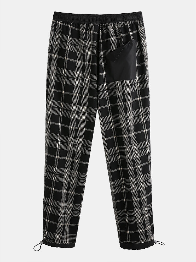 
	Mens 100% Cotton Tartan Plaid Multi-Pocket Loose Elastic Waist Cargo Pants