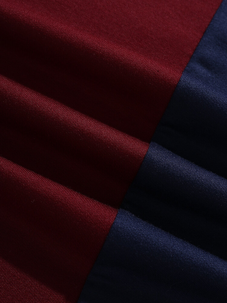 
	Mens Tricolor Patchwork Crew Neck Short Sleeve Preppy T-Shirt