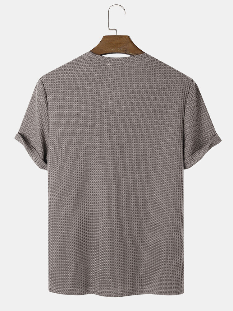 
	Mens Plain Texture Knitted Waffle Short Sleeve T-Shirt