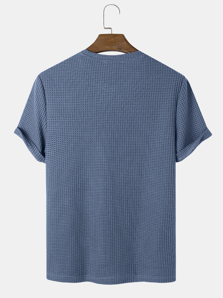 
	Mens Plain Texture Knitted Waffle Short Sleeve T-Shirt