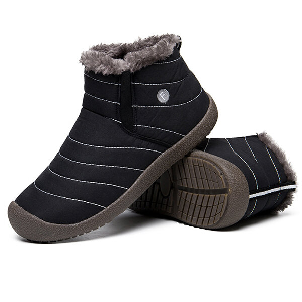 
	Men Large Size Warm Fur Lining Waterproof Flat Slip On Snow Boots
