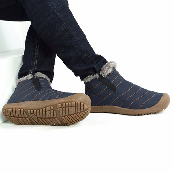 
	Men Large Size Warm Fur Lining Waterproof Flat Slip On Snow Boots