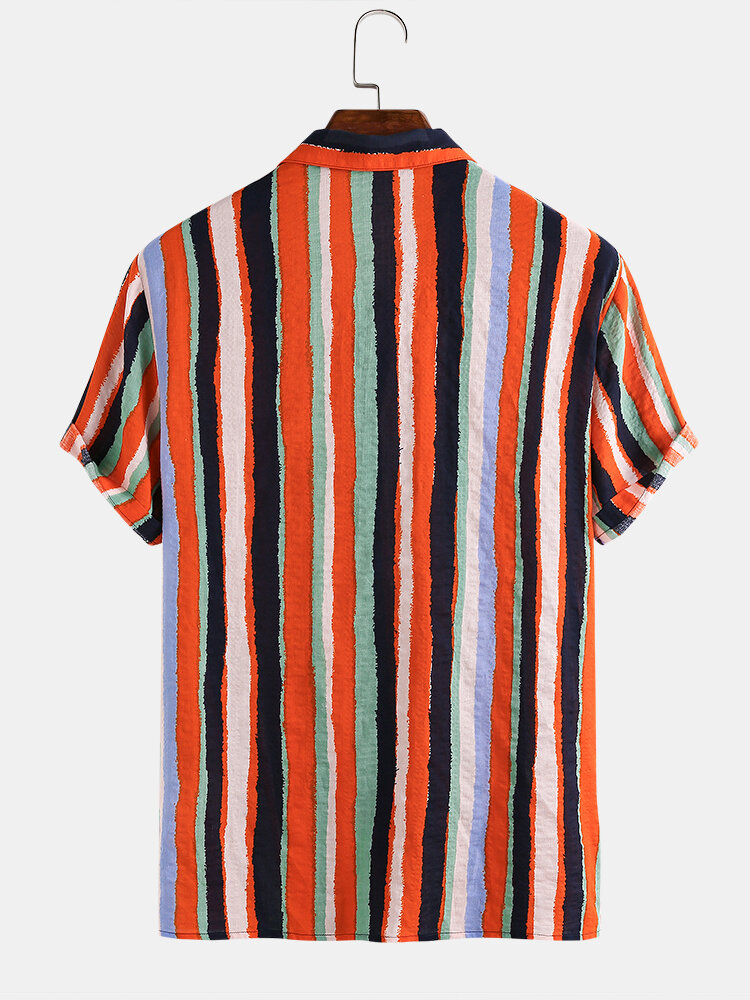 
	Mens Cotton Breathable Colorful Striped Short Sleeve Shirts