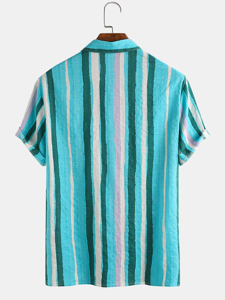 
	Mens Cotton Breathable Colorful Striped Short Sleeve Shirts