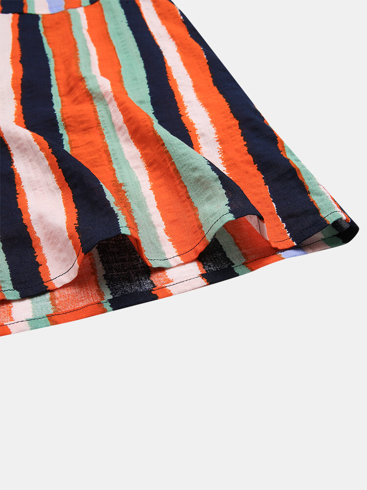 
	Mens Cotton Breathable Colorful Striped Short Sleeve Shirts