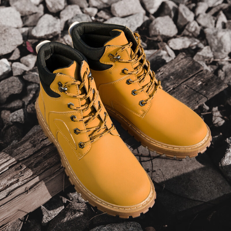 
	Men Outdoor Slip Resistant Lace Up Leather Work Style Boots