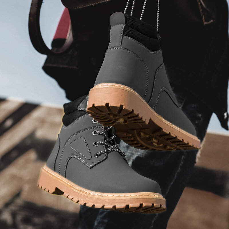 
	Men Outdoor Slip Resistant Lace Up Leather Work Style Boots