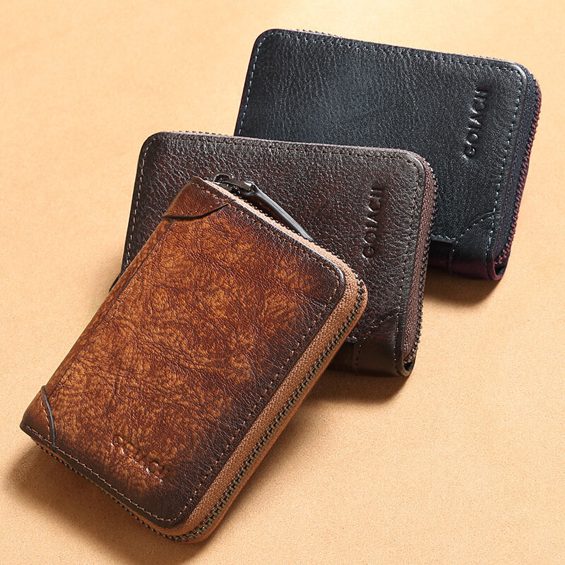 
	Men Genuine Leather Multi-slots RFID Anti-theft Retro Large Capacity Foldable Card Holder Wallet