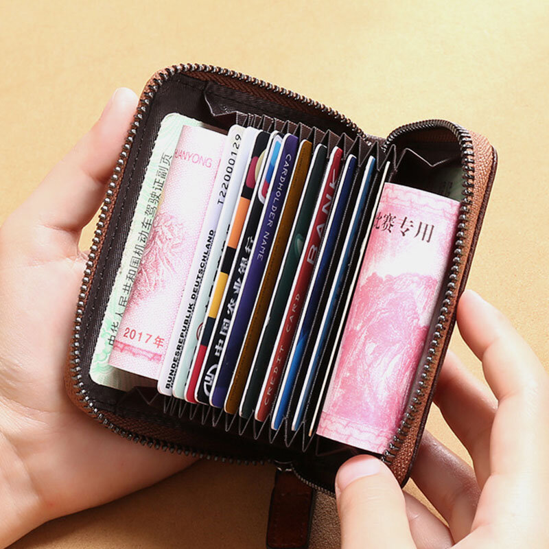 
	Men Genuine Leather Multi-slots RFID Anti-theft Retro Large Capacity Foldable Card Holder Wallet