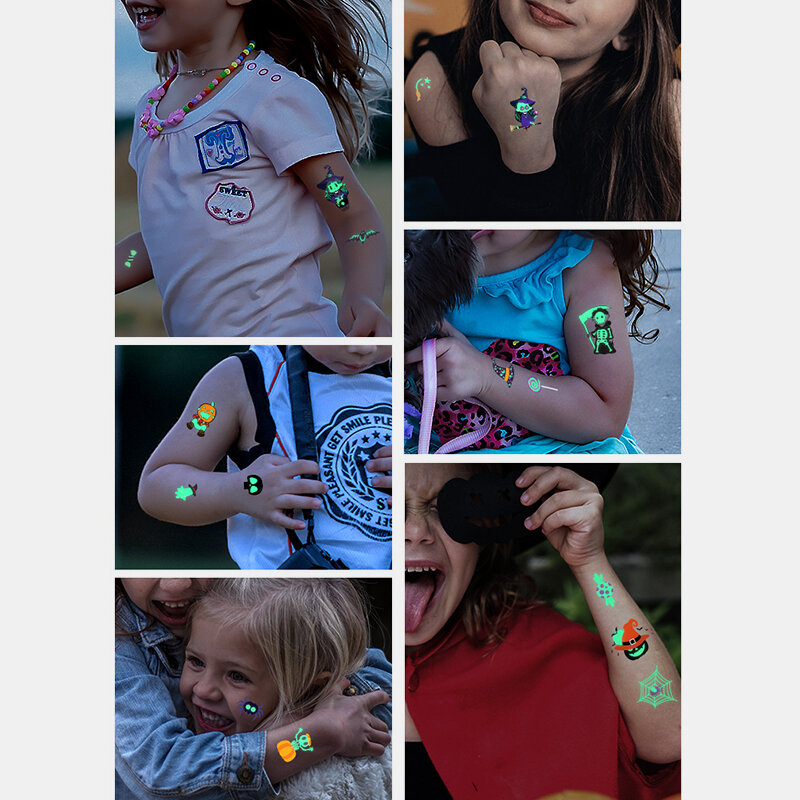 
	Halloween Luminous Tattoo Children Cartoon Stickers Body Art Waterproof Fake Temporary Tattoo Transfer Paper