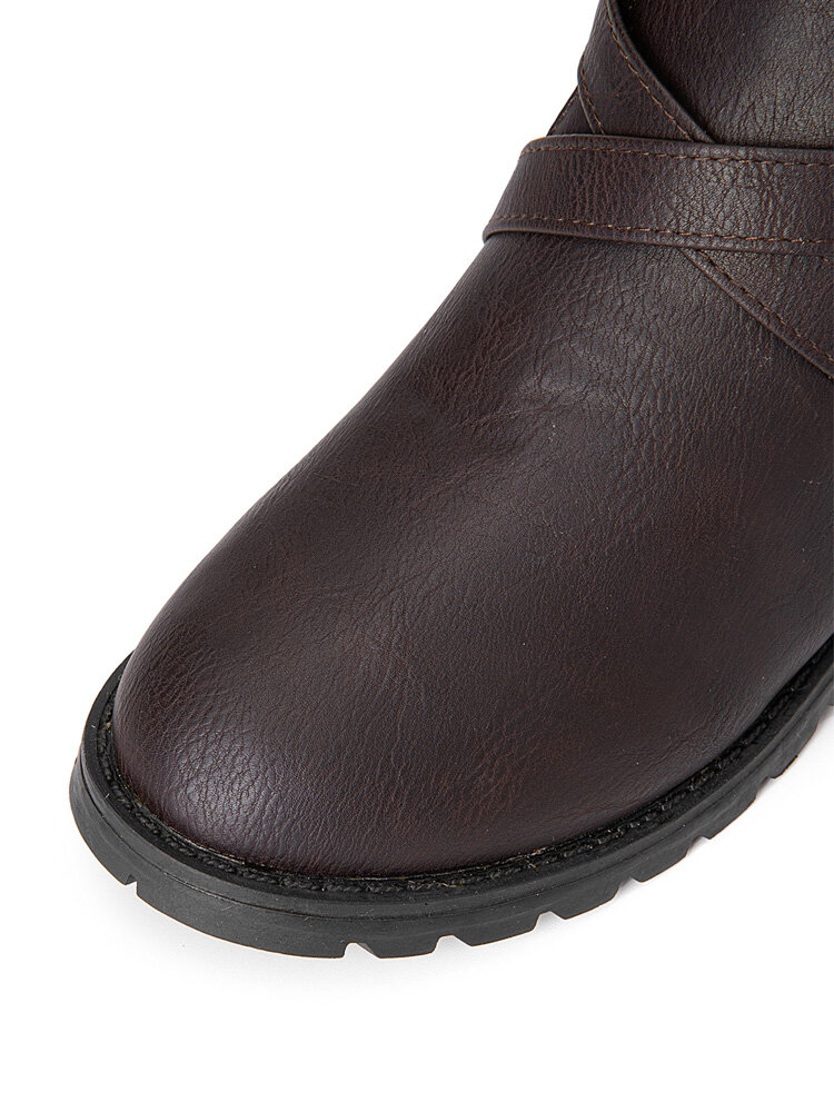 
	Large Size Women Buckle Design Side Zipper Casual Mid Calf Boots