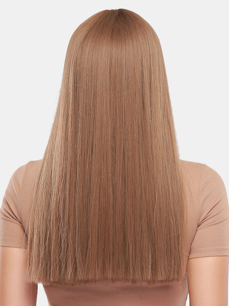
	24 Inch Light Brown Long Straight Hair Full Bangs High Temperature Fiber Wigs