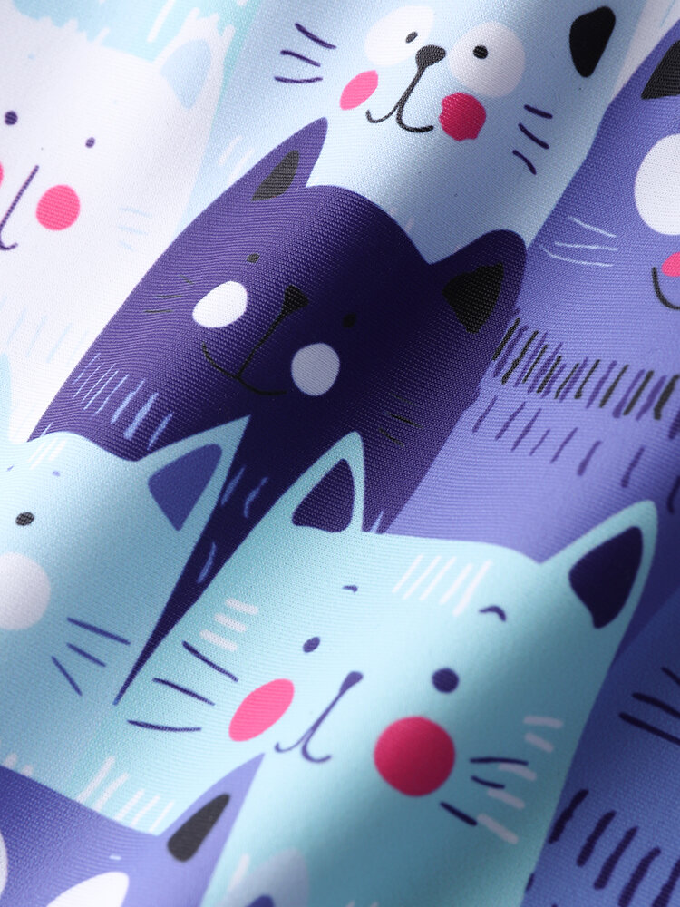 
	Women Cute Cartoon Cat Print High Neck One Piece Sleeveless Slimming Swimsuit