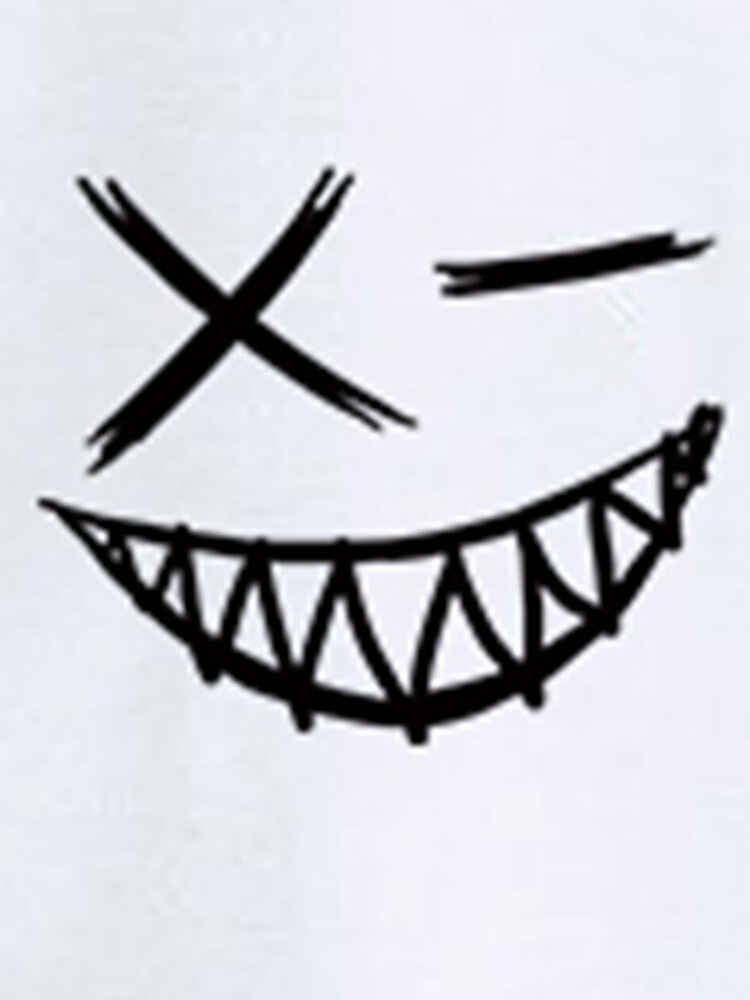 
	Mens Funny Face Print Two Tone Patchwork Preppy Short Sleeve T-Shirts