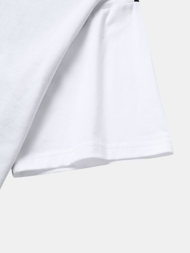 
	Mens Funny Face Print Two Tone Patchwork Preppy Short Sleeve T-Shirts