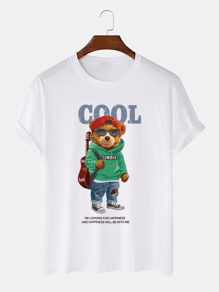 
	Mens Cool Cartoon Bear Print 100% Cotton Casual Short Sleeve T-Shirts