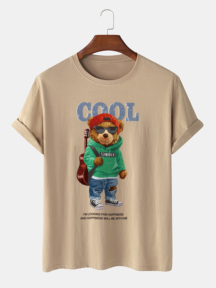 
	Mens Cool Cartoon Bear Print 100% Cotton Casual Short Sleeve T-Shirts