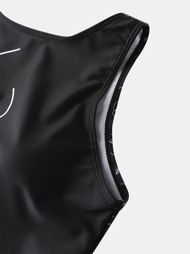 
	Women Line Drawing Abstract Print High Neck Sleeveless One Piece Slimming Swimsuit