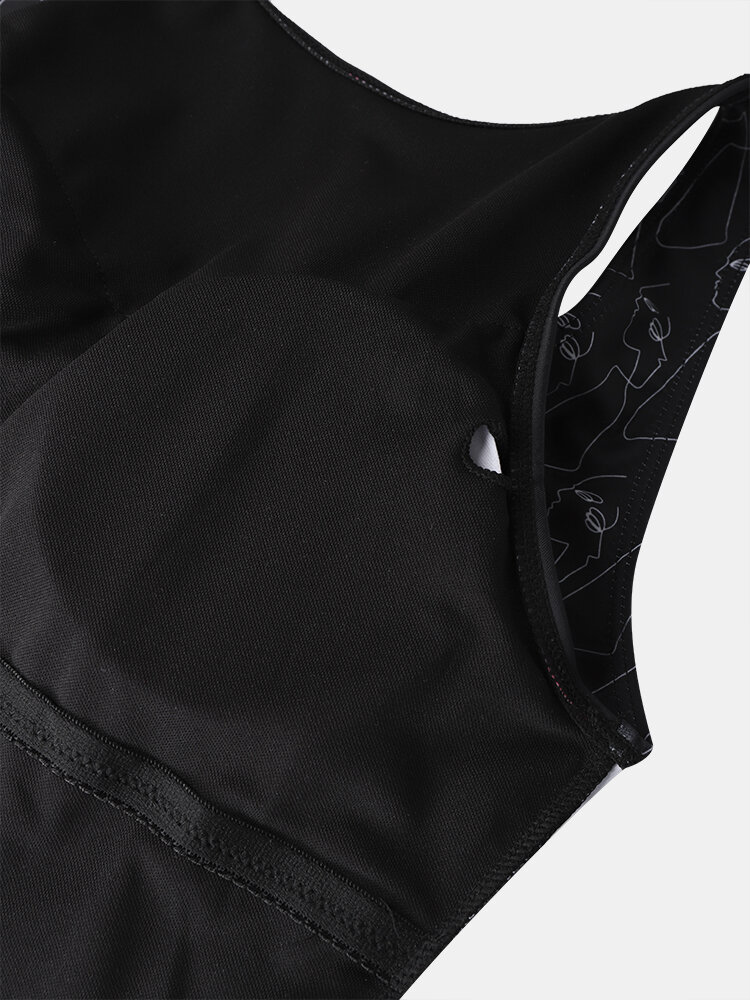 
	Women Line Drawing Abstract Print High Neck Sleeveless One Piece Slimming Swimsuit