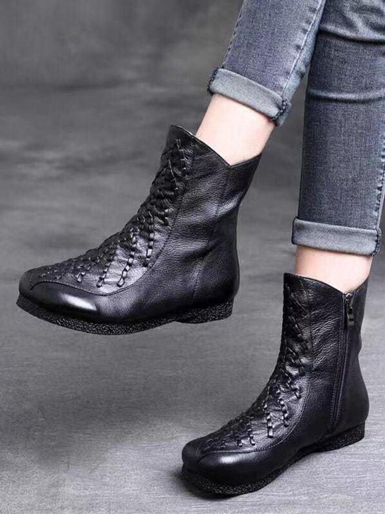 
	Casual Special Retro Woven Design Side Zipper Womens Short Boots