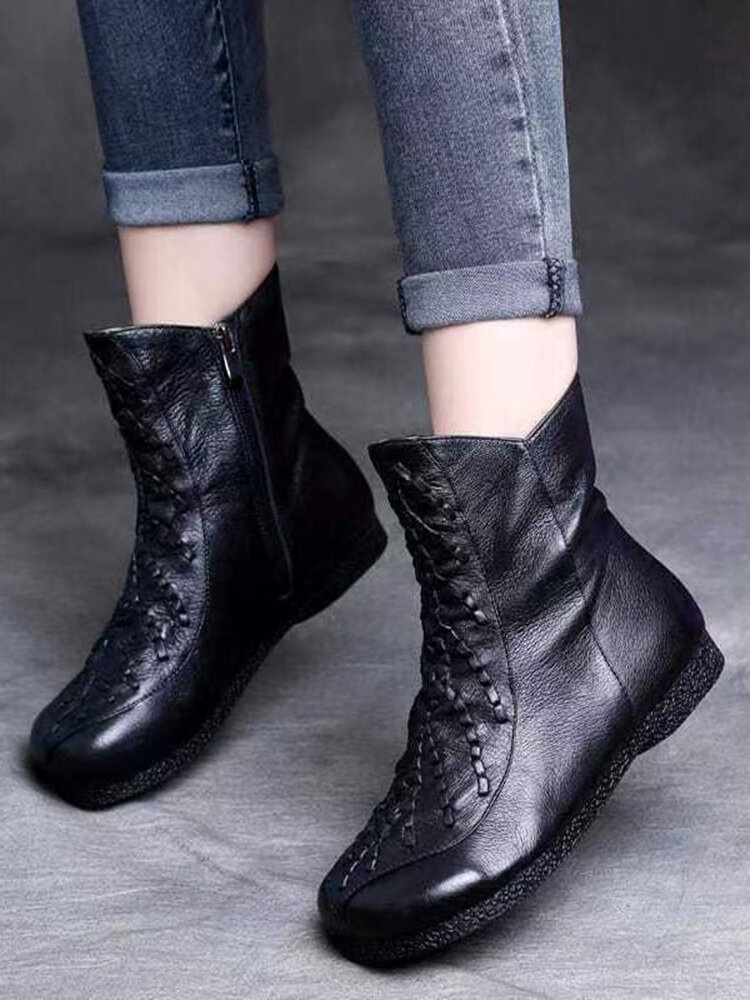 
	Casual Special Retro Woven Design Side Zipper Womens Short Boots